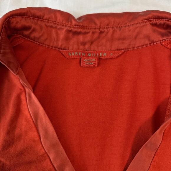 karen millen red v-neck silk trim blouse size 6 - Picture 4 of 5